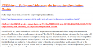 NURS 6050 Policy and Advocacy for Improving Population Health