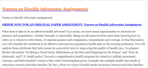 Nurses as Health Advocates Assignment